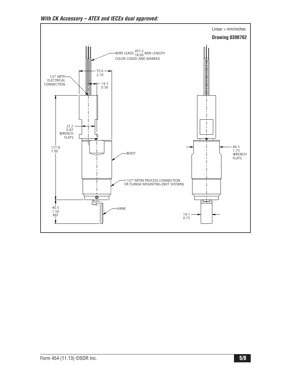With ck accessory – atex and iecex dual approved | SOR 1520 OEM Flow Switch User Manual | Page 5 / 8