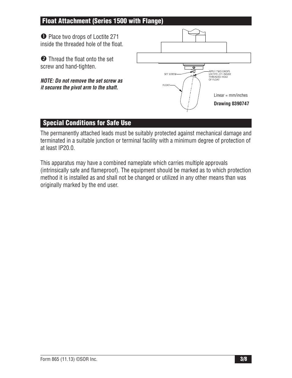 SOR 1550 Top Mounted Level Switch User Manual | Page 3 / 8