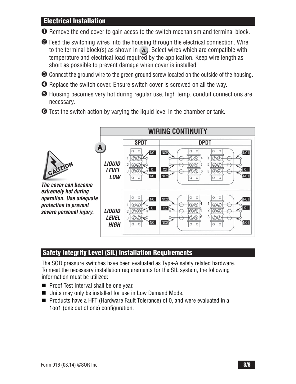 SOR 1710 Compact Level Switch User Manual | Page 3 / 8
