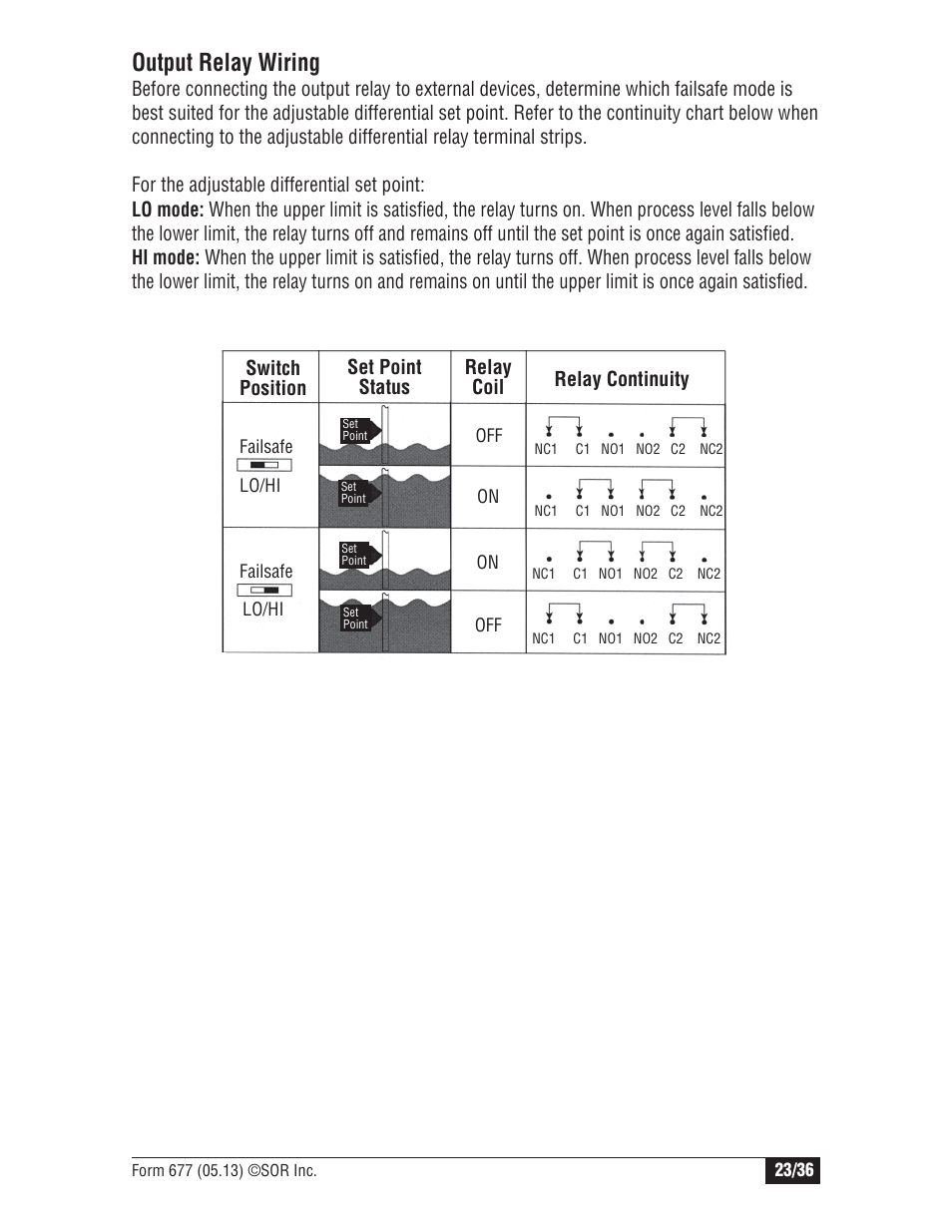 Output relay wiring | SOR Multi Point RF Level Switch User Manual | Page 23 / 36