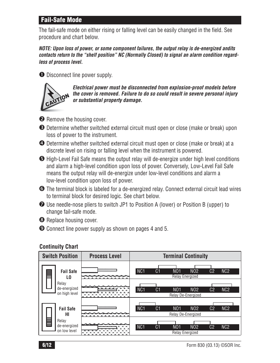 Fail-safe mode | SOR Single Point RF Level Switch User Manual | Page 6 / 12