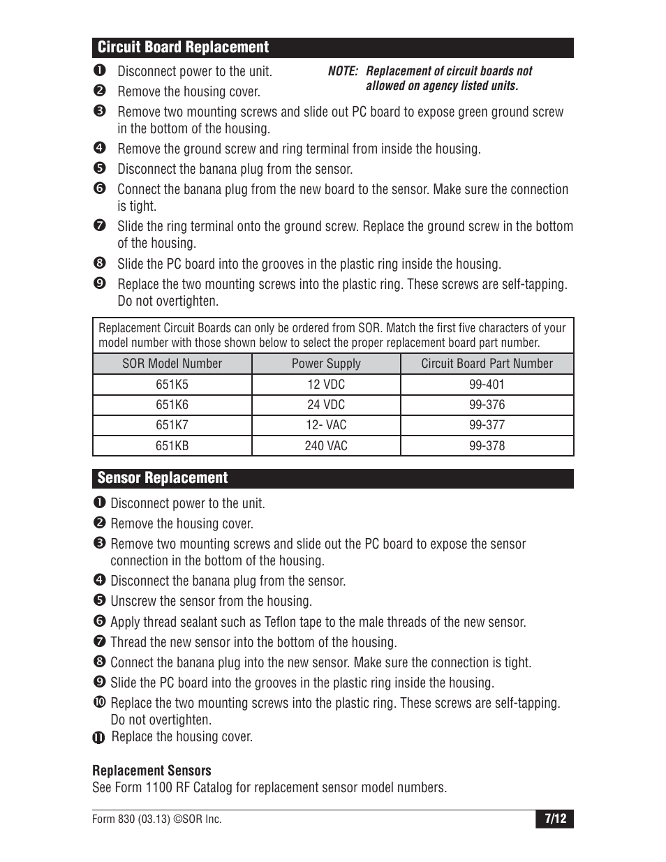 SOR Single Point RF Level Switch User Manual | Page 7 / 12