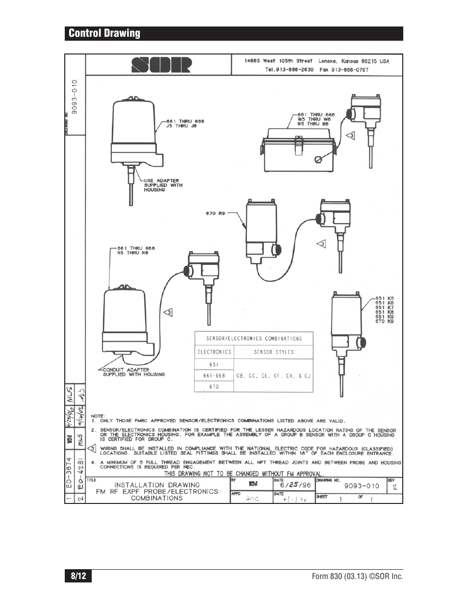 SOR Single Point RF Level Switch User Manual | Page 8 / 12