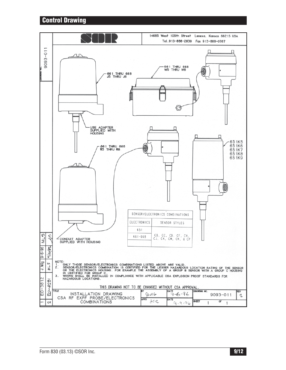 SOR Single Point RF Level Switch User Manual | Page 9 / 12