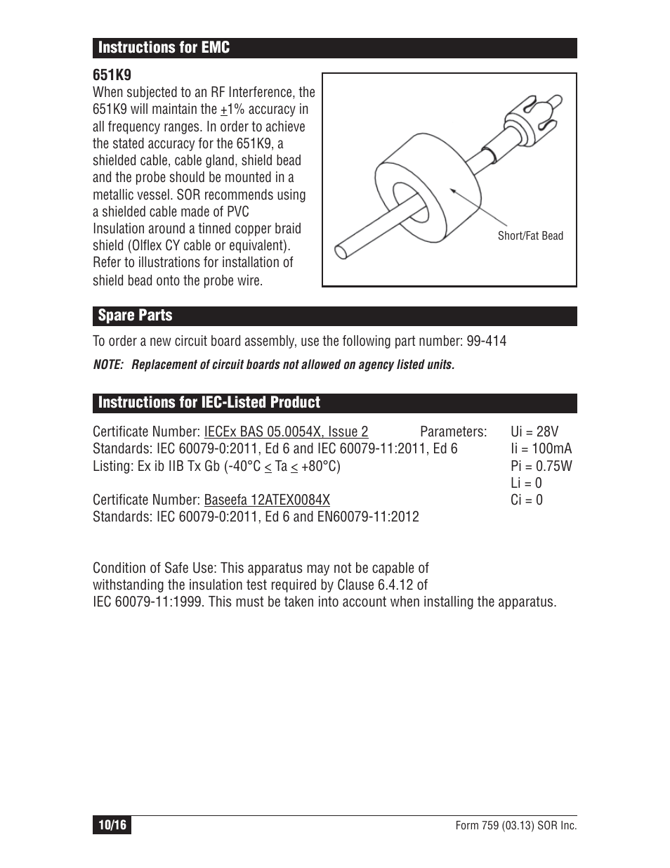 SOR Single Point RF Level Switch User Manual | Page 10 / 16