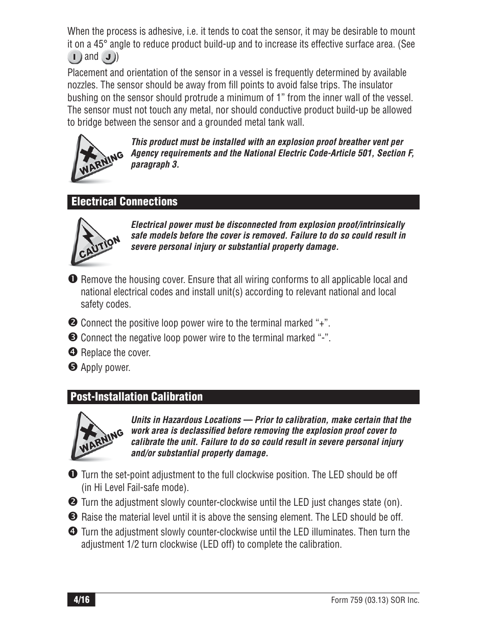 SOR Single Point RF Level Switch User Manual | Page 4 / 16