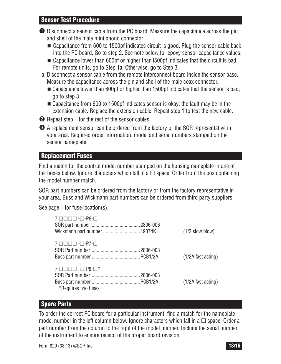 SOR Single Point Ultrasonic Level Switch User Manual | Page 13 / 16