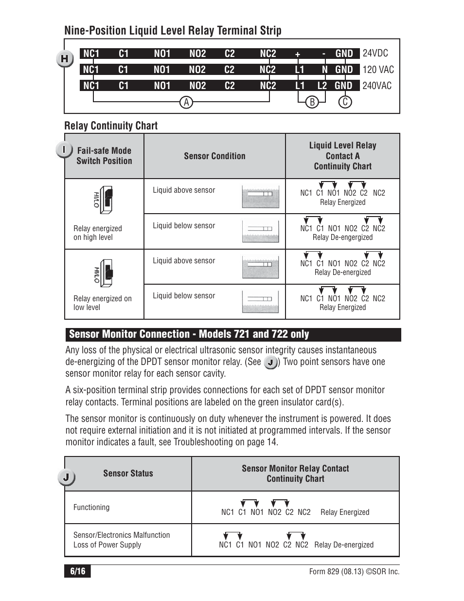 Nine-position liquid level relay terminal strip | SOR Single Point Ultrasonic Level Switch User Manual | Page 6 / 16