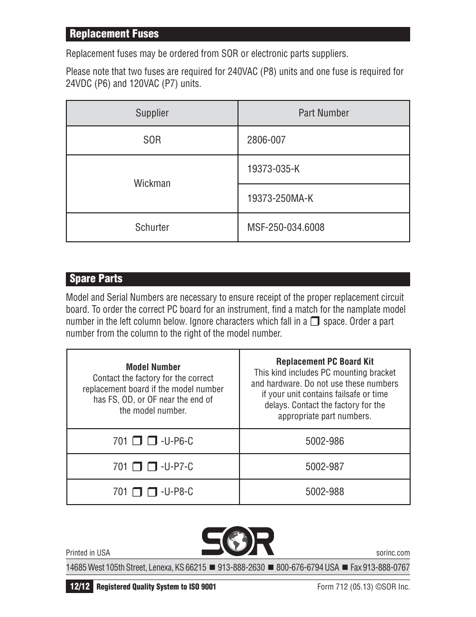 SOR Single Point Ultrasonic Level Switch User Manual | Page 12 / 12