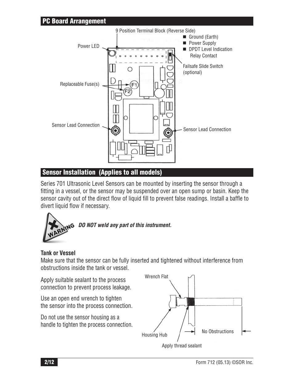 SOR Single Point Ultrasonic Level Switch User Manual | Page 2 / 12