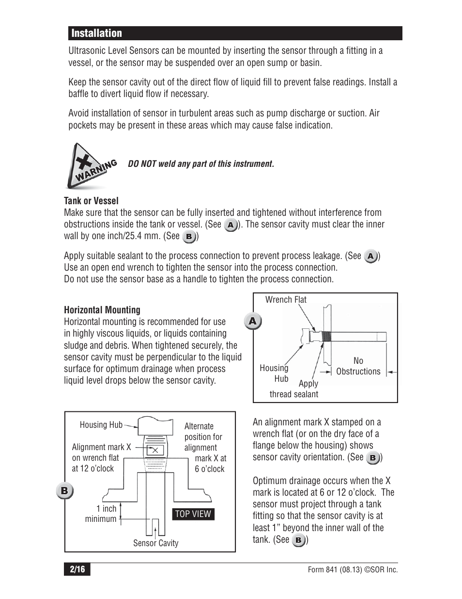 SOR Single Point Ultrasonic Level Switch User Manual | Page 2 / 16