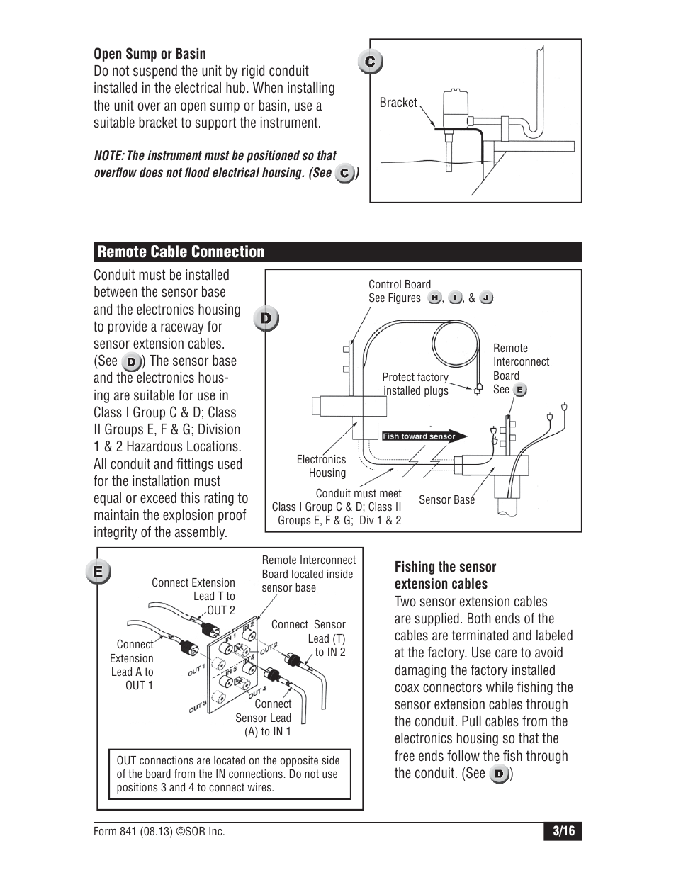 Remote cable connection | SOR Single Point Ultrasonic Level Switch User Manual | Page 3 / 16