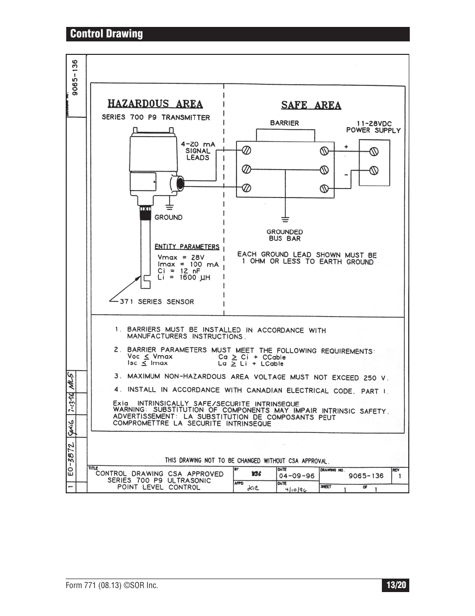 SOR Single Point Ultrasonic Level Switch User Manual | Page 13 / 20