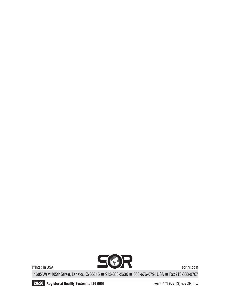 SOR Single Point Ultrasonic Level Switch User Manual | Page 20 / 20