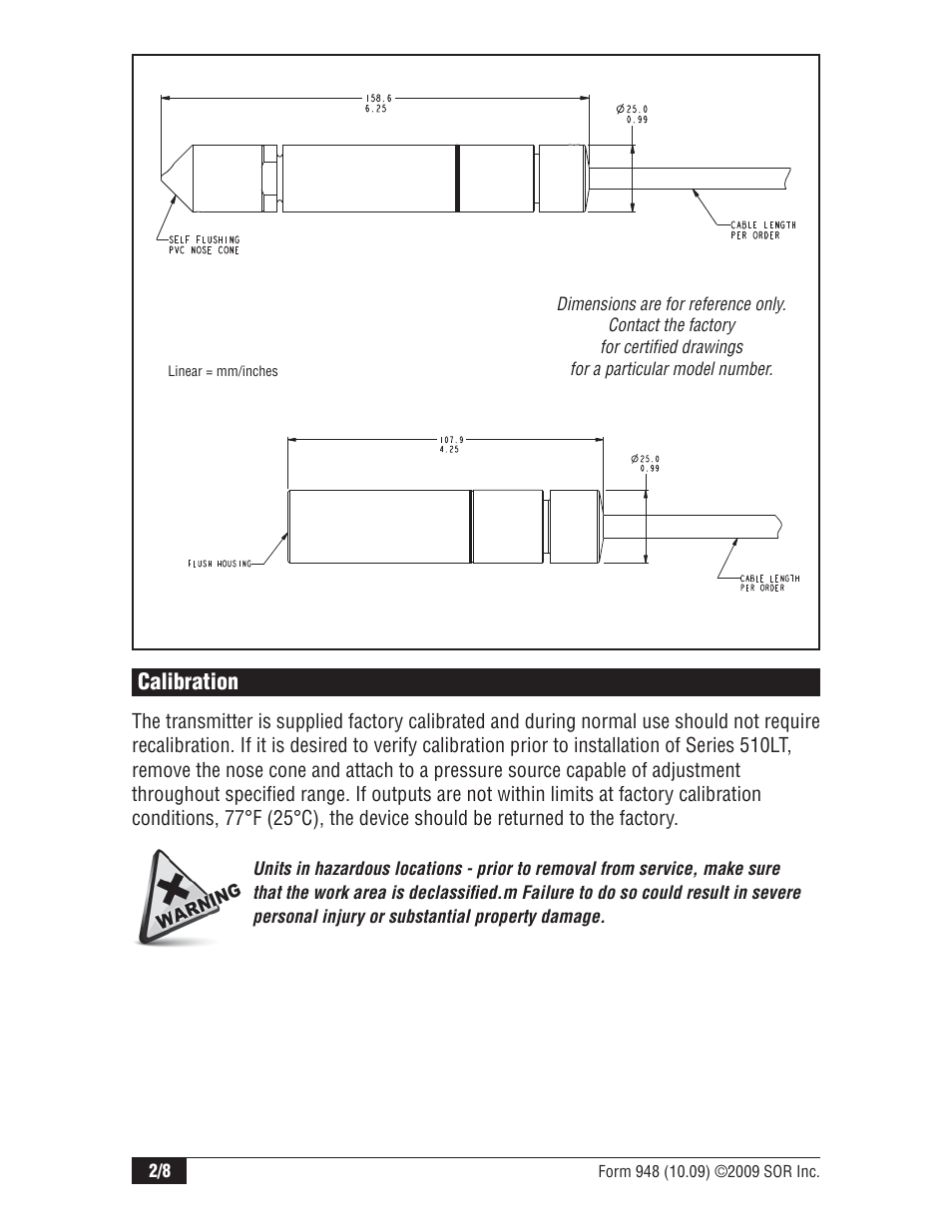 Calibration | SOR Submersible Hydrostatic Level Transmitter User Manual | Page 2 / 8
