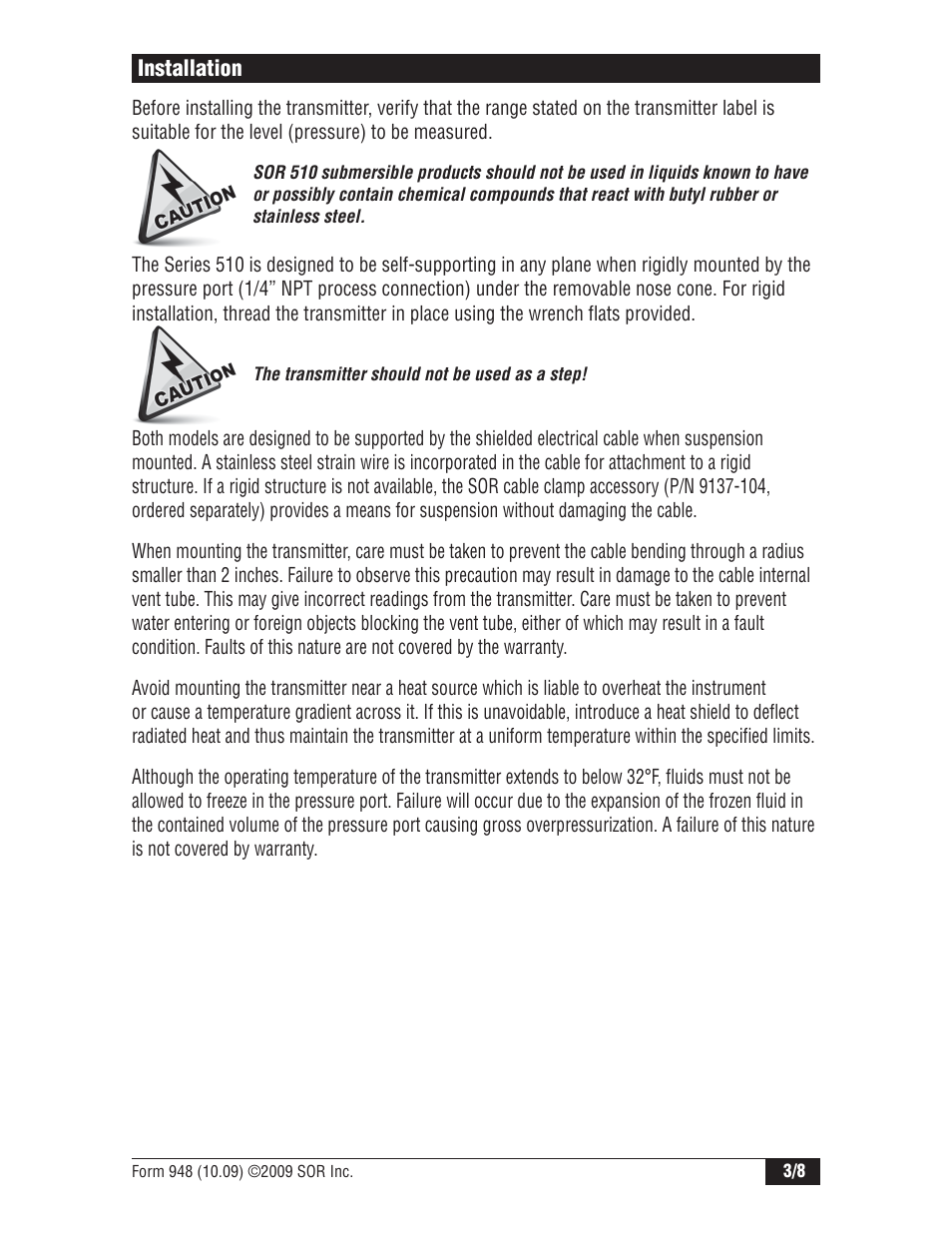 SOR Submersible Hydrostatic Level Transmitter User Manual | Page 3 / 8