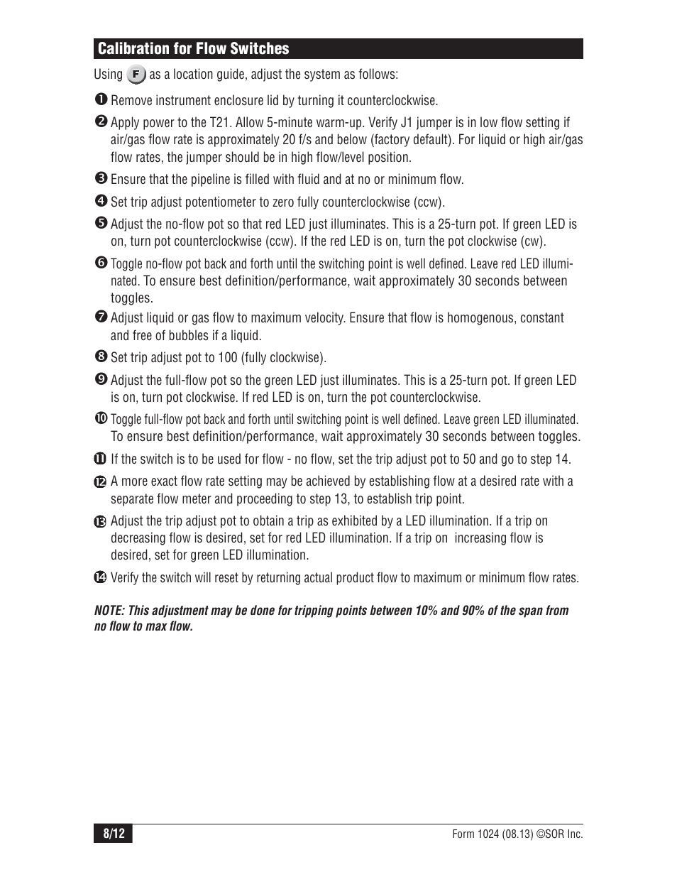SOR Thermal Differential Flow Switch User Manual | Page 8 / 12