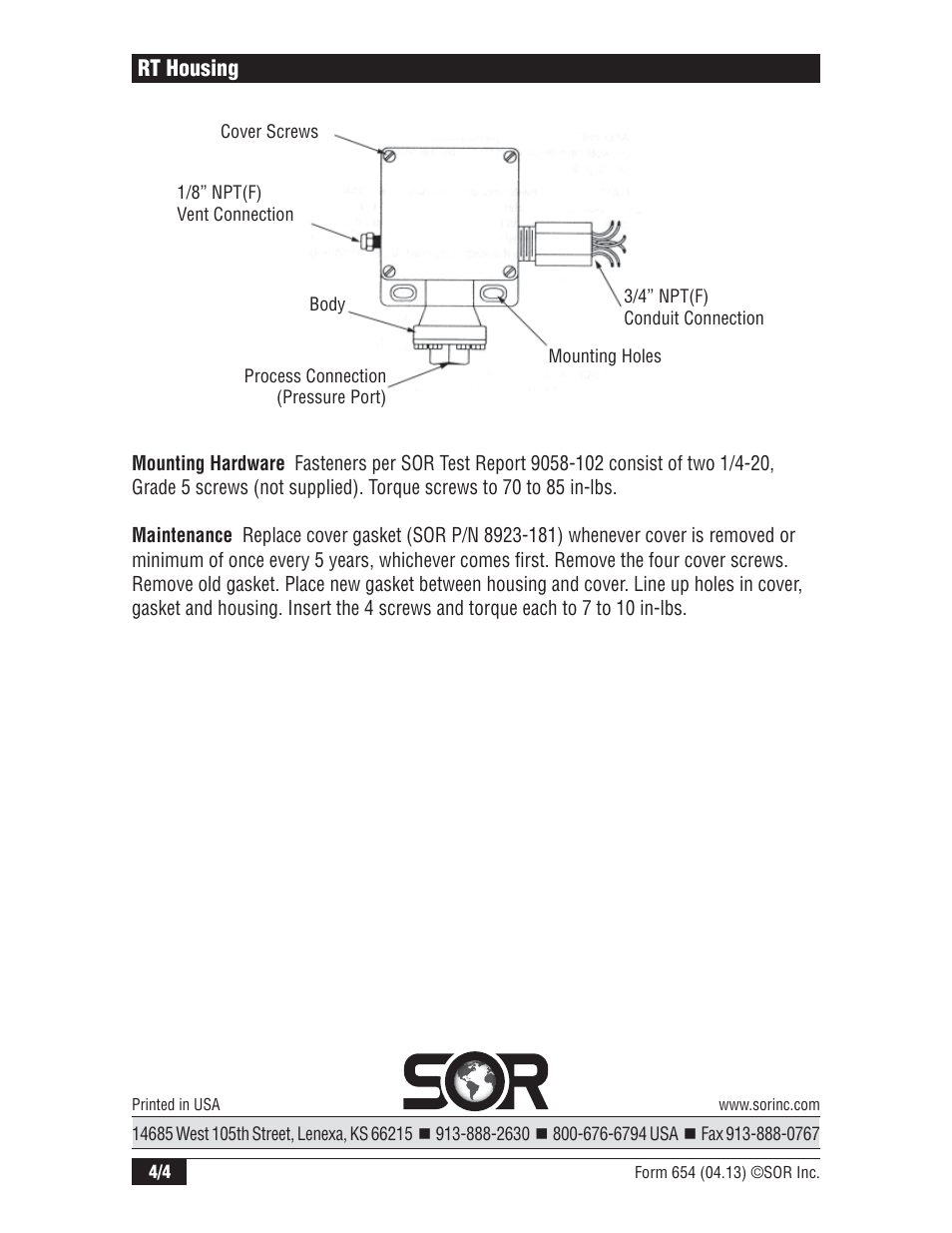 Rt housing | SOR TA Nuclear Qualified Pressure Switch User Manual | Page 4 / 4