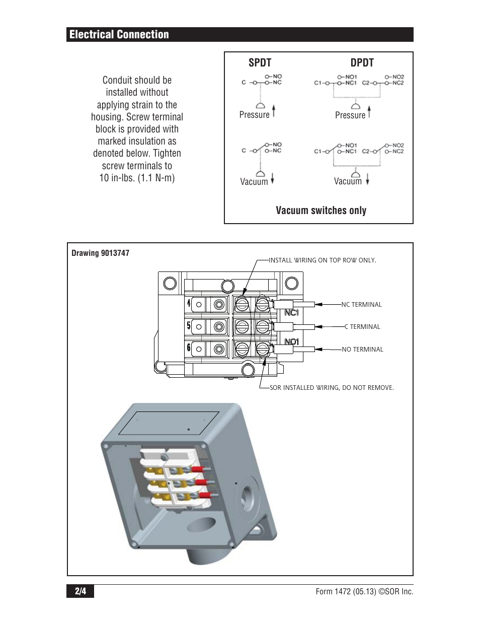 Electrical connection | SOR RT Nuclear Qualified Pressure Switch User Manual | Page 2 / 4