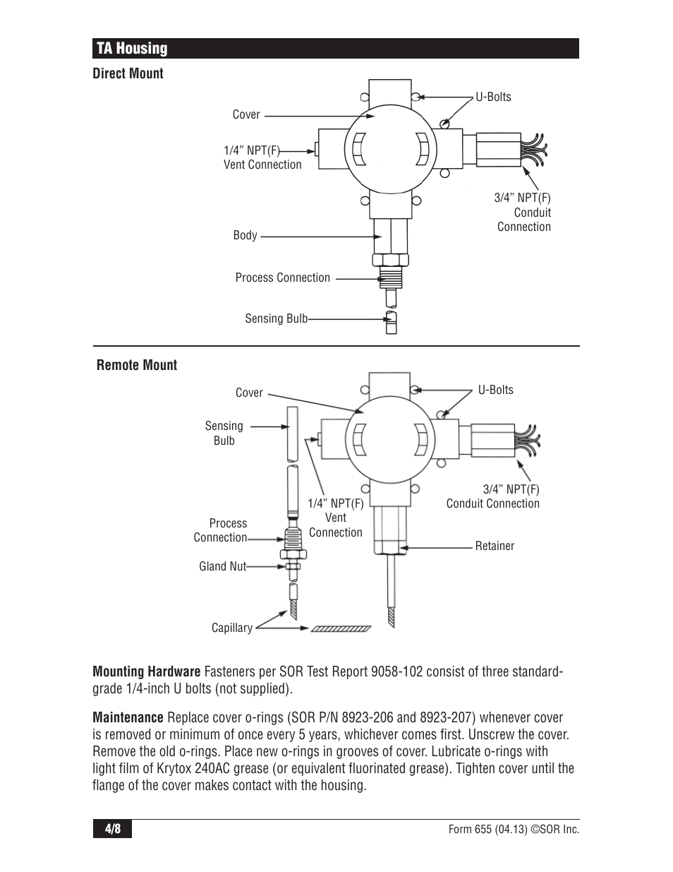 Ta housing | SOR TA Nuclear Qualified Temperature Switch User Manual | Page 4 / 8