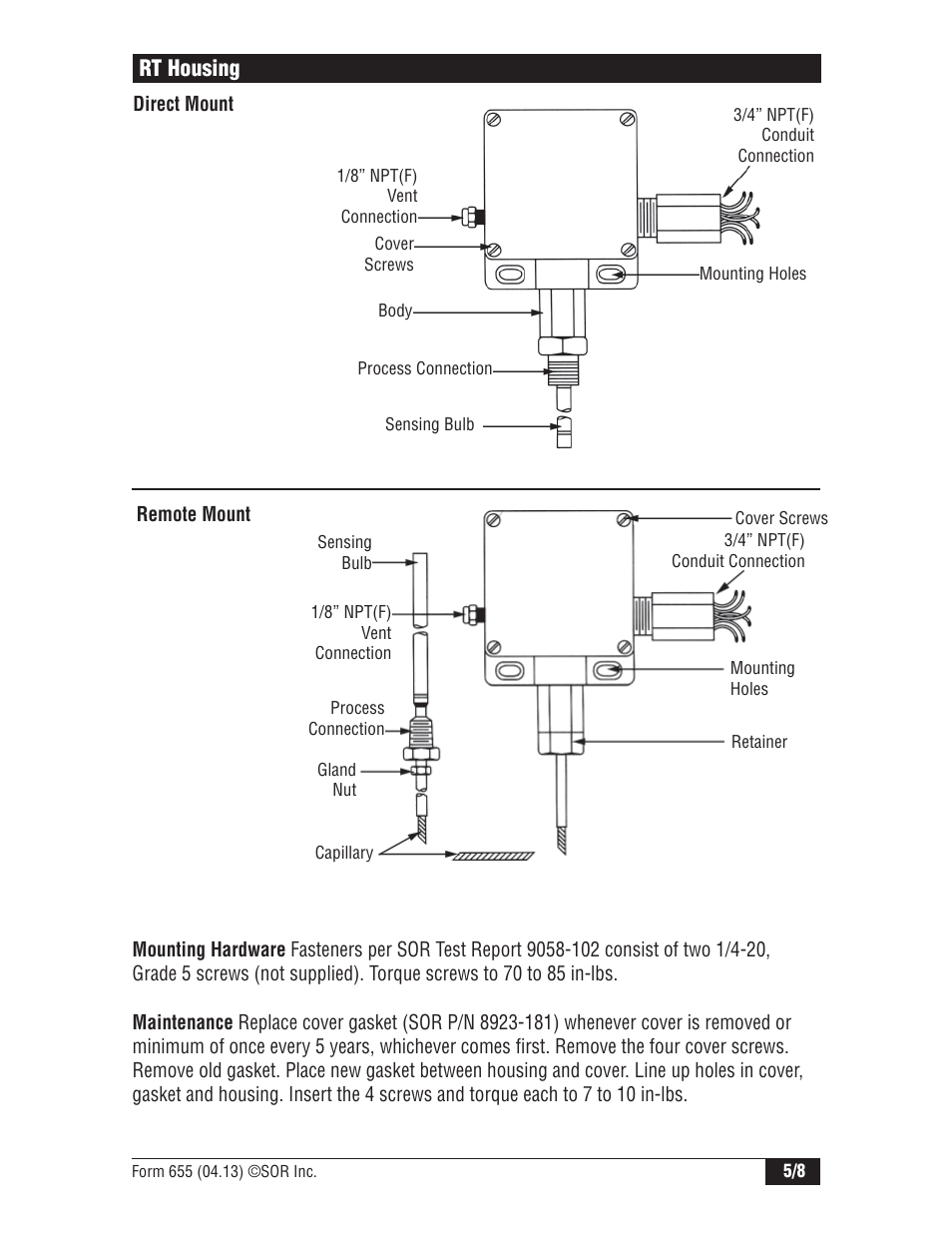 Rt housing | SOR TA Nuclear Qualified Temperature Switch User Manual | Page 5 / 8