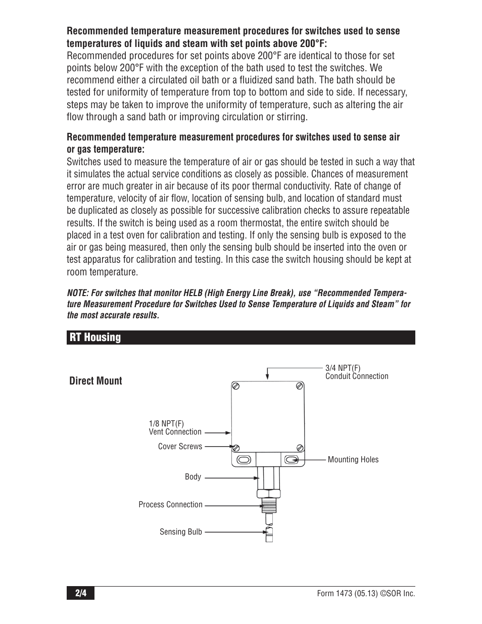 Rt housing | SOR RT Nuclear Qualified Temperature Switch User Manual | Page 2 / 4
