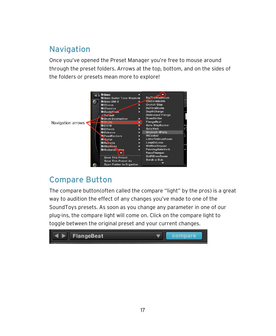 Navigation, Compare button | Soundtoys Native FX User Manual | Page 17 / 24