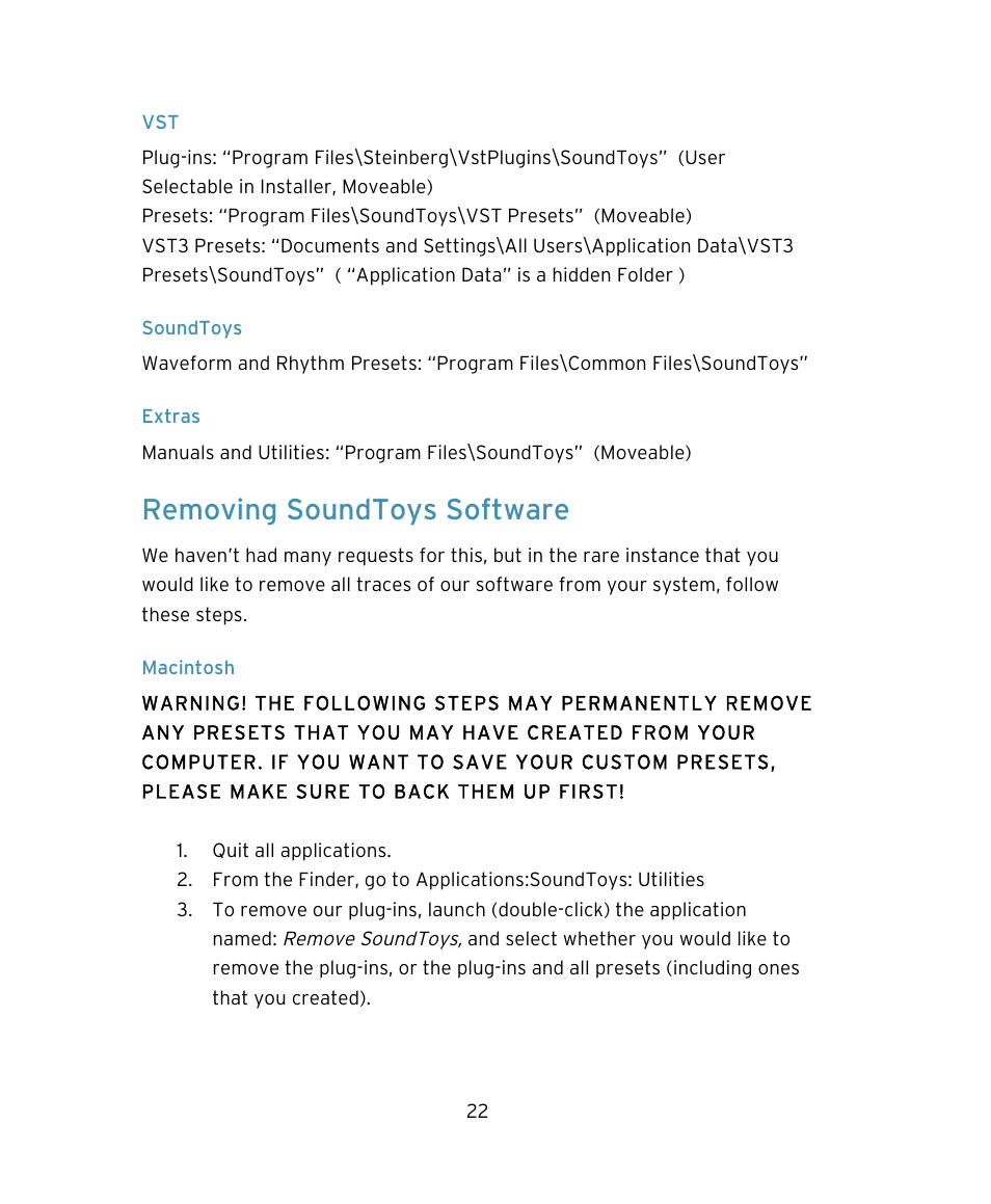 Removing soundtoys software | Soundtoys Native FX User Manual | Page 22 / 24