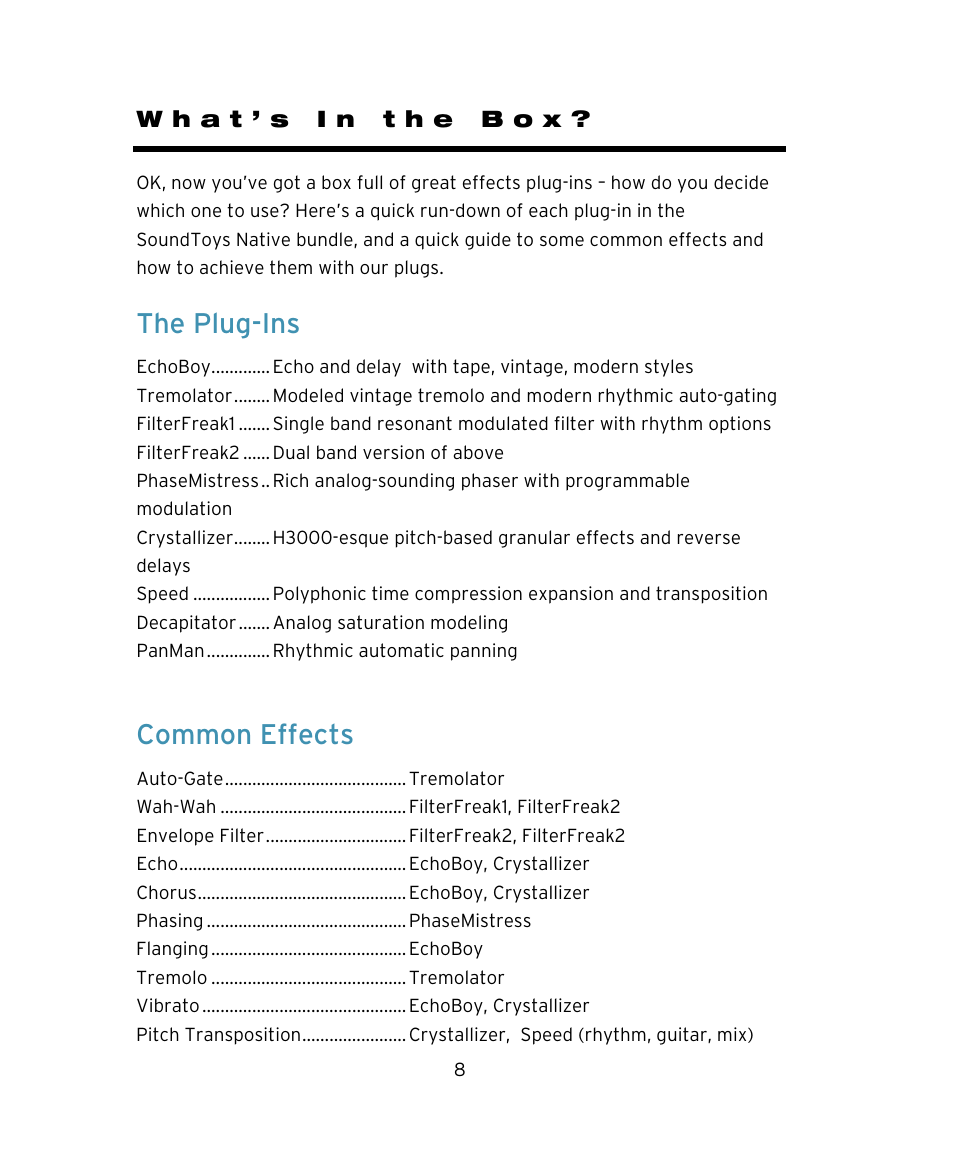 The plug-ins, Common effects | Soundtoys Native FX User Manual | Page 8 / 24