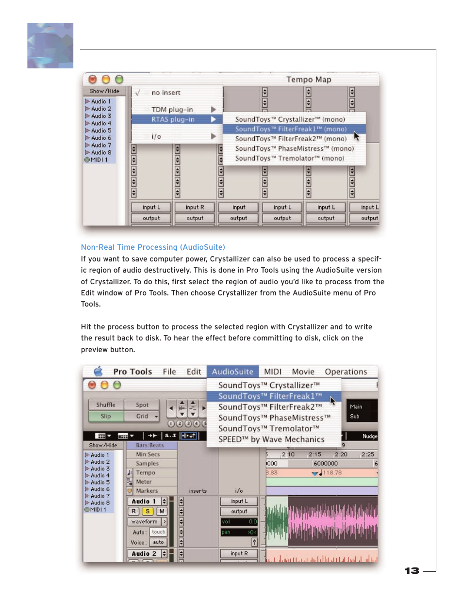 Non-real time processing (audiosuite) | Soundtoys Crystallizer User Manual | Page 13 / 32