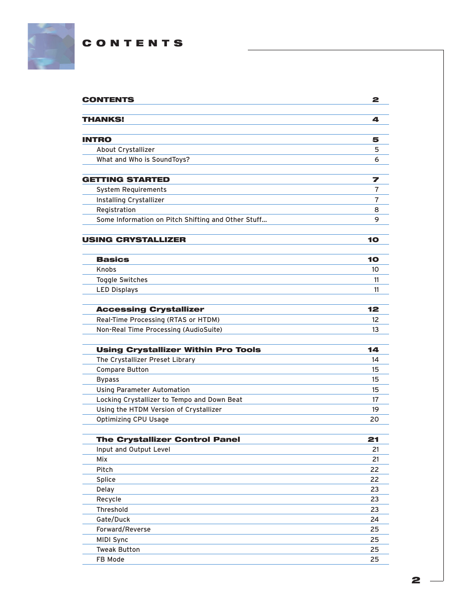 C o n t e n t s | Soundtoys Crystallizer User Manual | Page 2 / 32