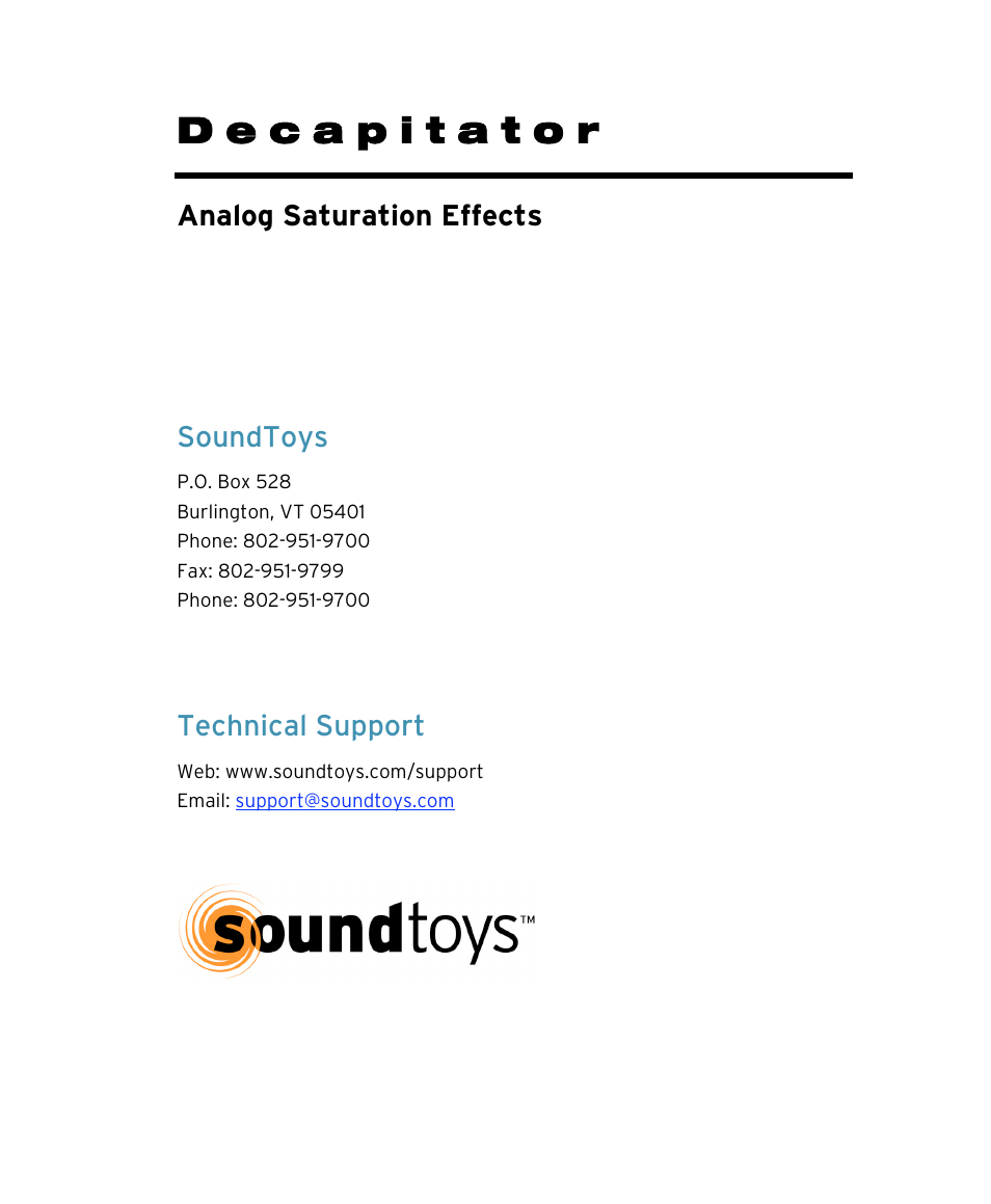Soundtoys Decapitator User Manual | 11 pages