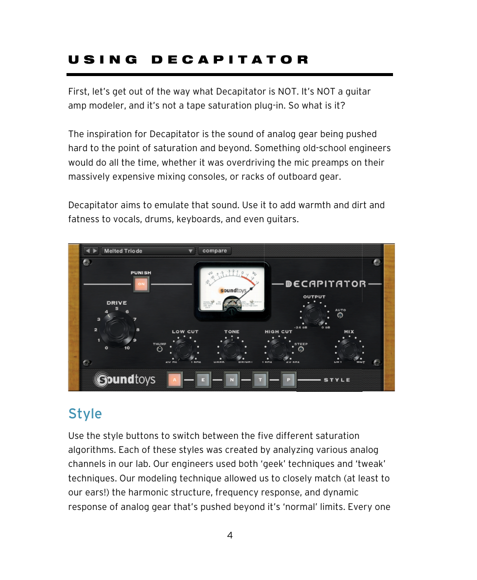 Style | Soundtoys Decapitator User Manual | Page 4 / 11