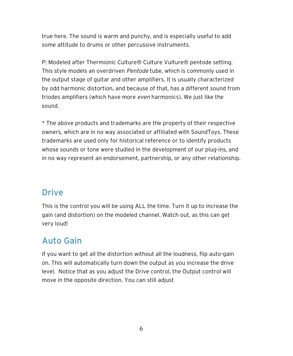 Drive, Auto gain | Soundtoys Decapitator User Manual | Page 6 / 11