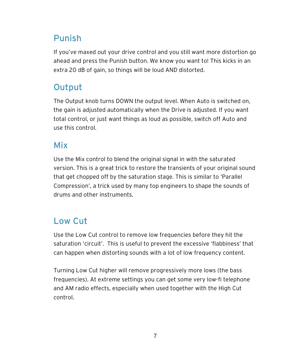 Punish, Output, Low cut | Soundtoys Decapitator User Manual | Page 7 / 11
