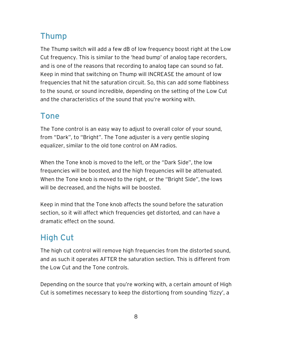 Thump, Tone, High cut | Soundtoys Decapitator User Manual | Page 8 / 11