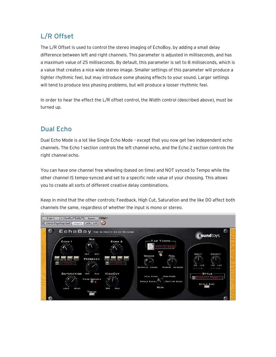 L/r offset, Dual echo | Soundtoys EchoBoy User Manual | Page 34 / 63