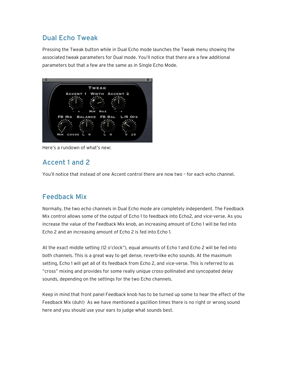 Dual echo tweak, Accent 1 and 2, Feedback mix | Soundtoys EchoBoy User Manual | Page 35 / 63