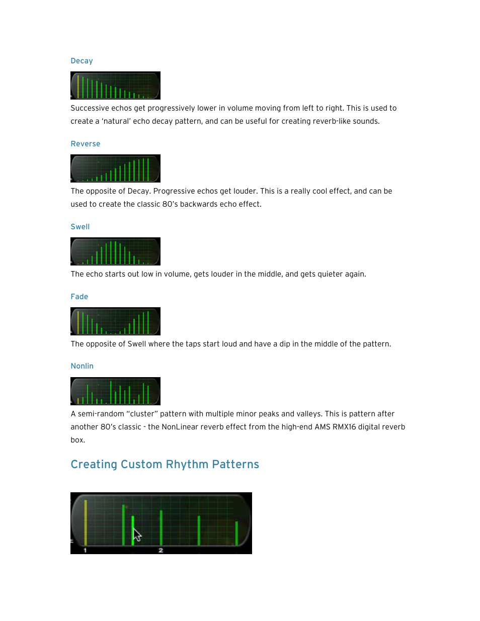 Decay, Reverse, Swell | Fade, Nonlin, Creating custom rhythm patterns | Soundtoys EchoBoy User Manual | Page 41 / 63