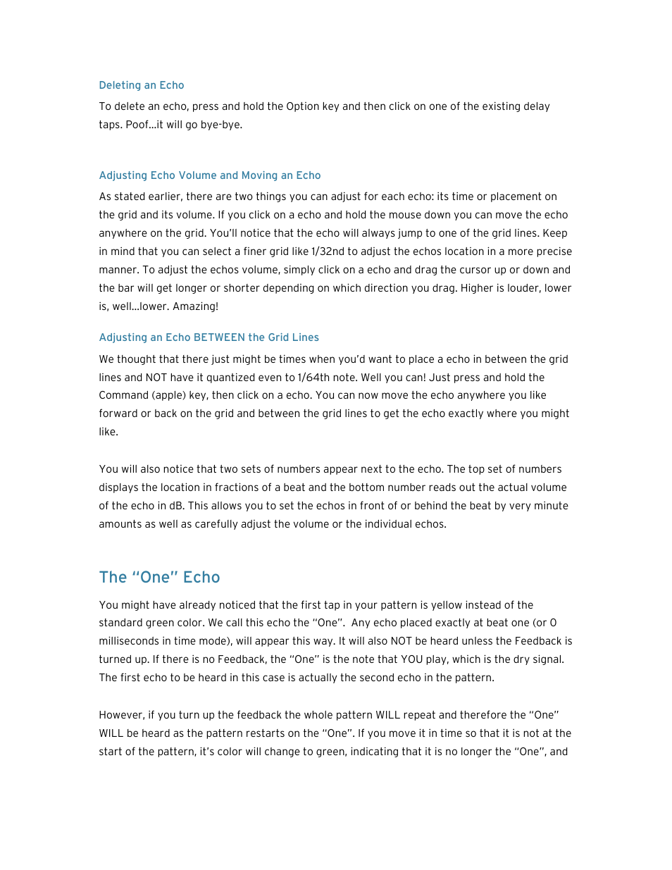 Deleting an echo, Adjusting echo volume and moving an echo, Adjusting an echo between the grid lines | The “one” echo | Soundtoys EchoBoy User Manual | Page 43 / 63