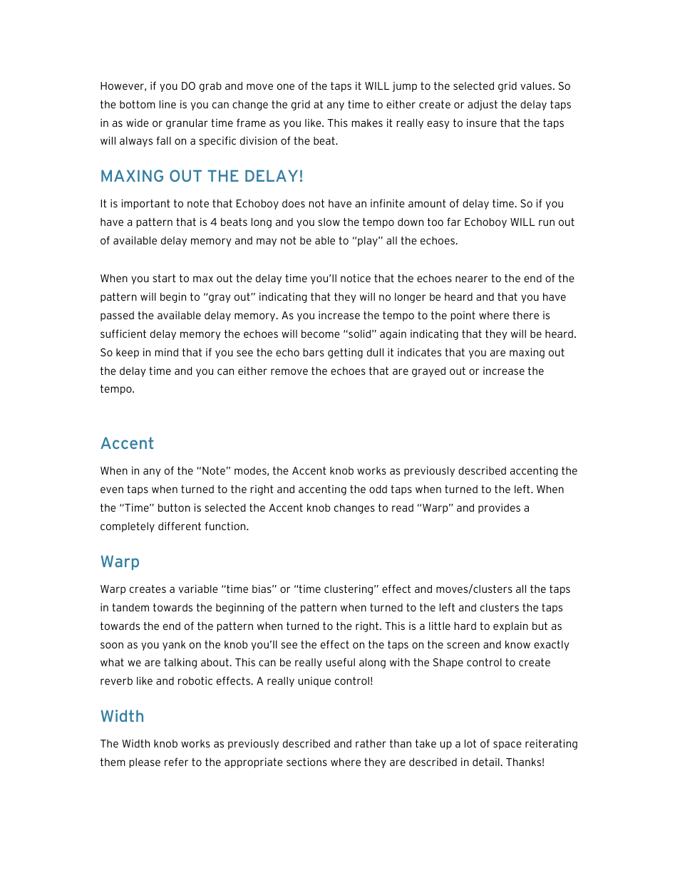 Maxing out the delay, Accent, Warp | Width | Soundtoys EchoBoy User Manual | Page 46 / 63