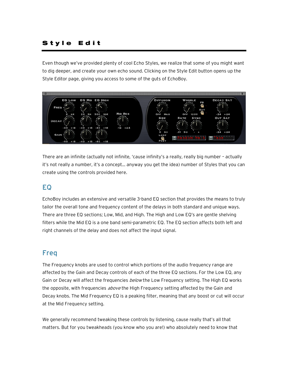 Style edit, Freq | Soundtoys EchoBoy User Manual | Page 48 / 63