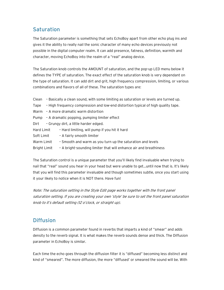 Saturation, Diffusion | Soundtoys EchoBoy User Manual | Page 51 / 63