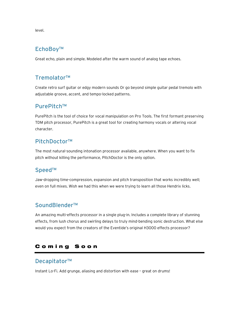 Echoboy, Tremolator, Purepitch | Pitchdoctor, Speed, Soundblender, Coming soon, Decapitator | Soundtoys EchoBoy User Manual | Page 62 / 63