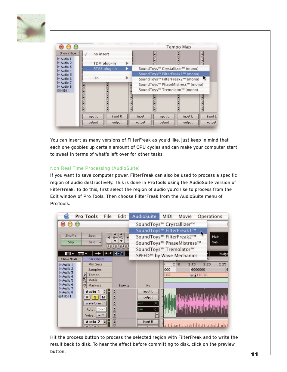 Non-real time processing (audiosuite) | Soundtoys FilterFreak User Manual | Page 11 / 41