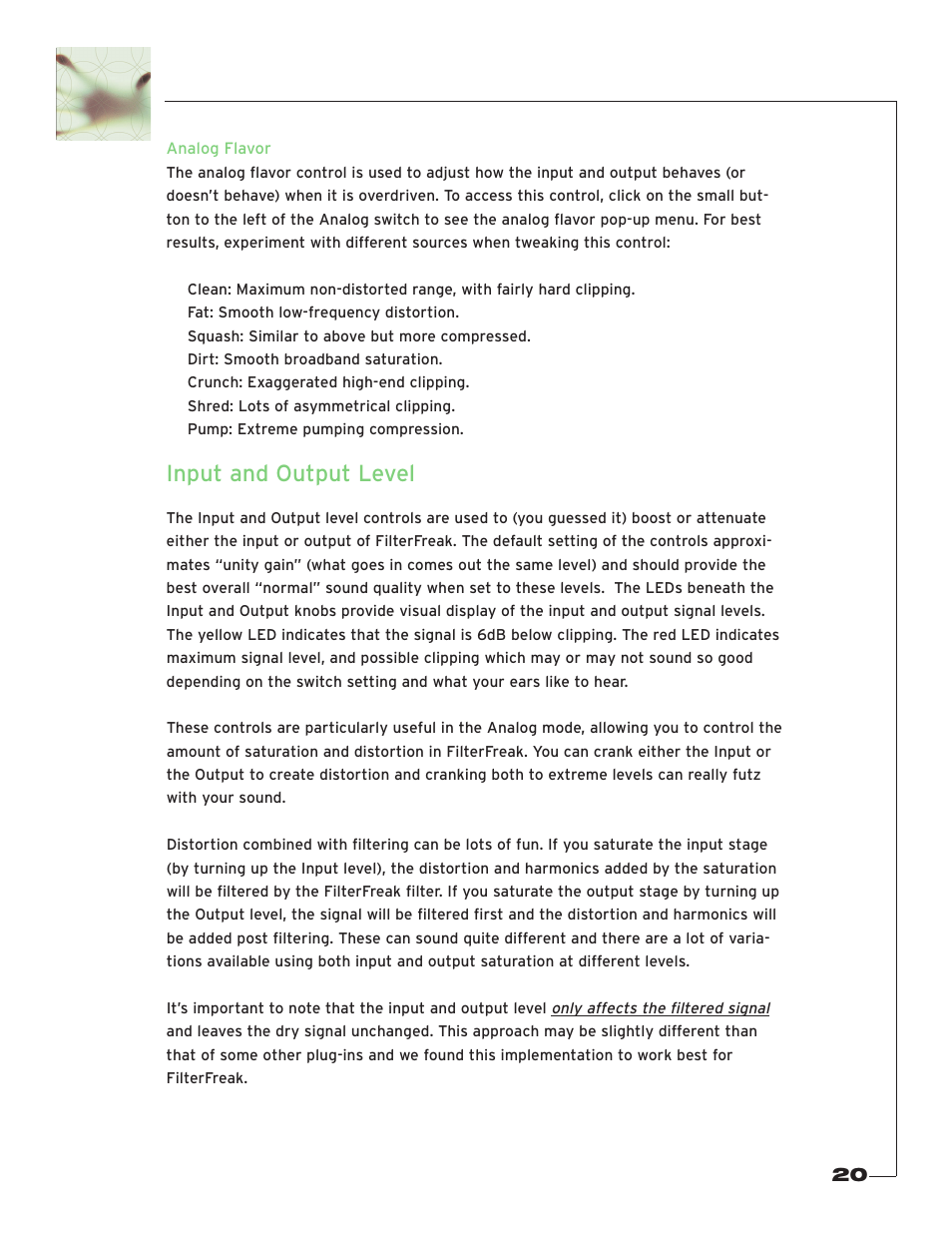 Input and output level | Soundtoys FilterFreak User Manual | Page 20 / 41