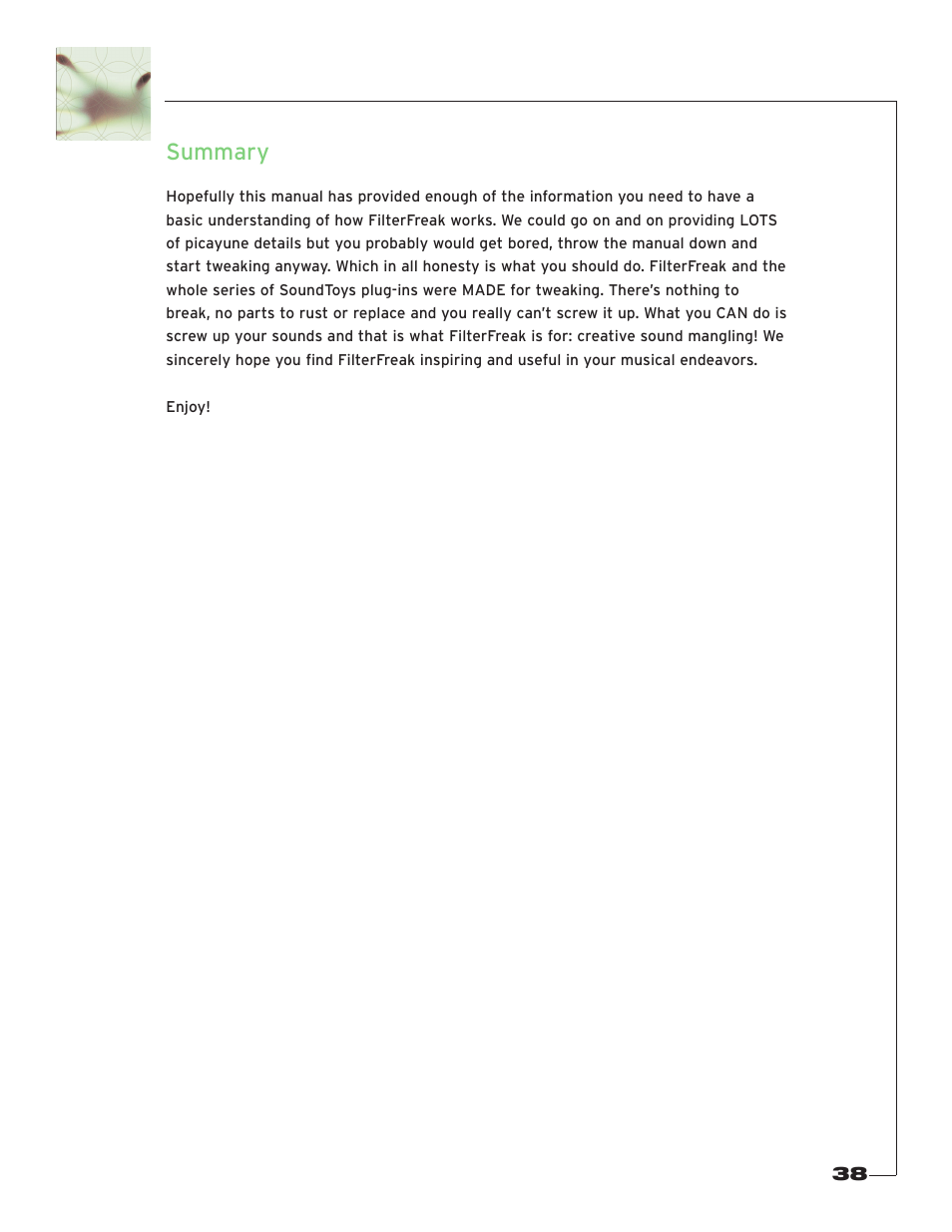 Summary | Soundtoys FilterFreak User Manual | Page 38 / 41