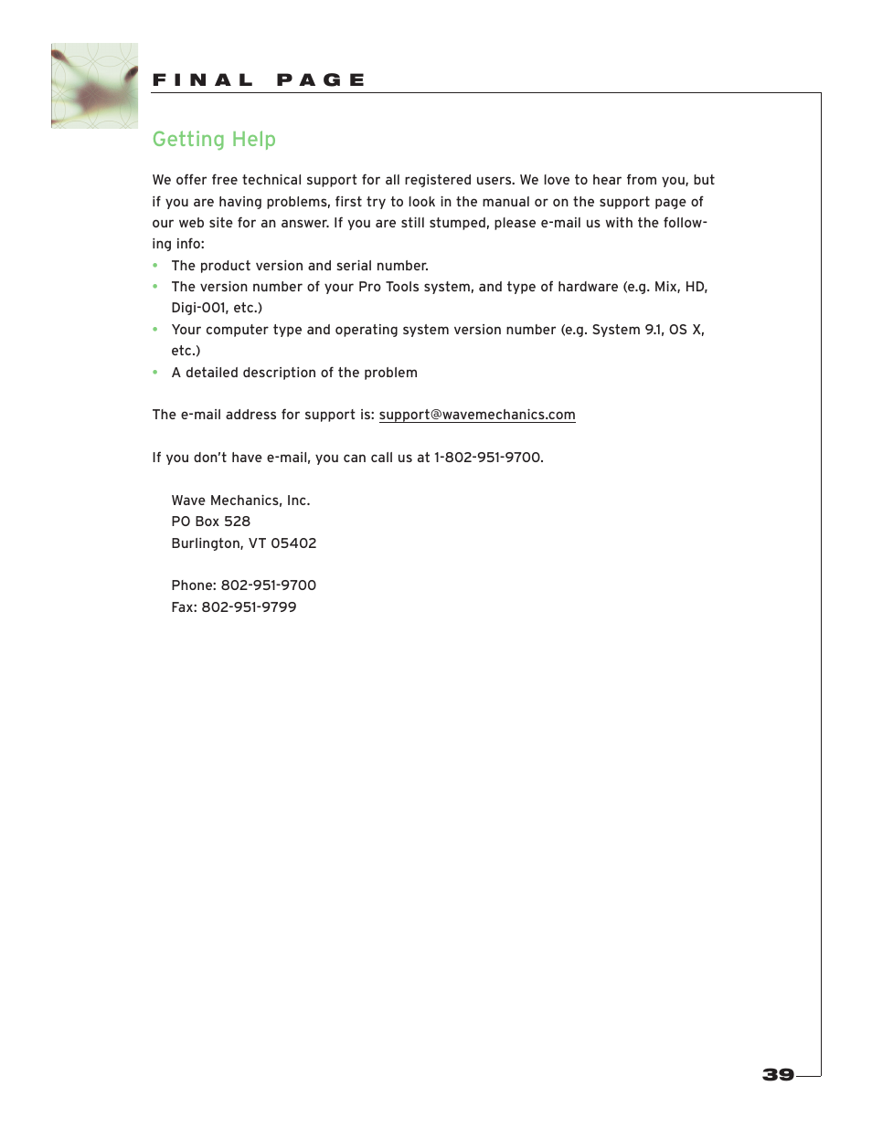 Getting help, F i n a l p a g e | Soundtoys FilterFreak User Manual | Page 39 / 41