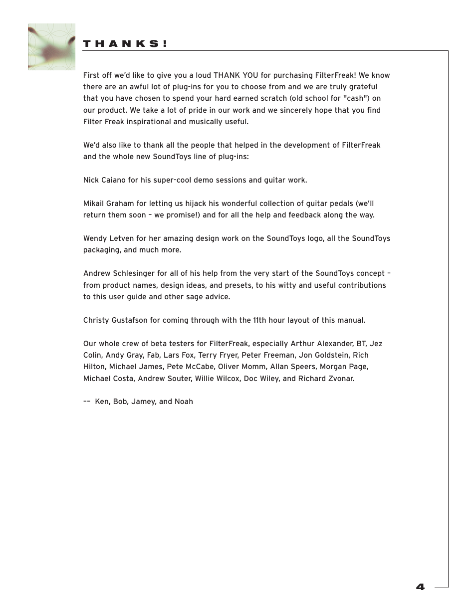 Thanks | Soundtoys FilterFreak User Manual | Page 4 / 41