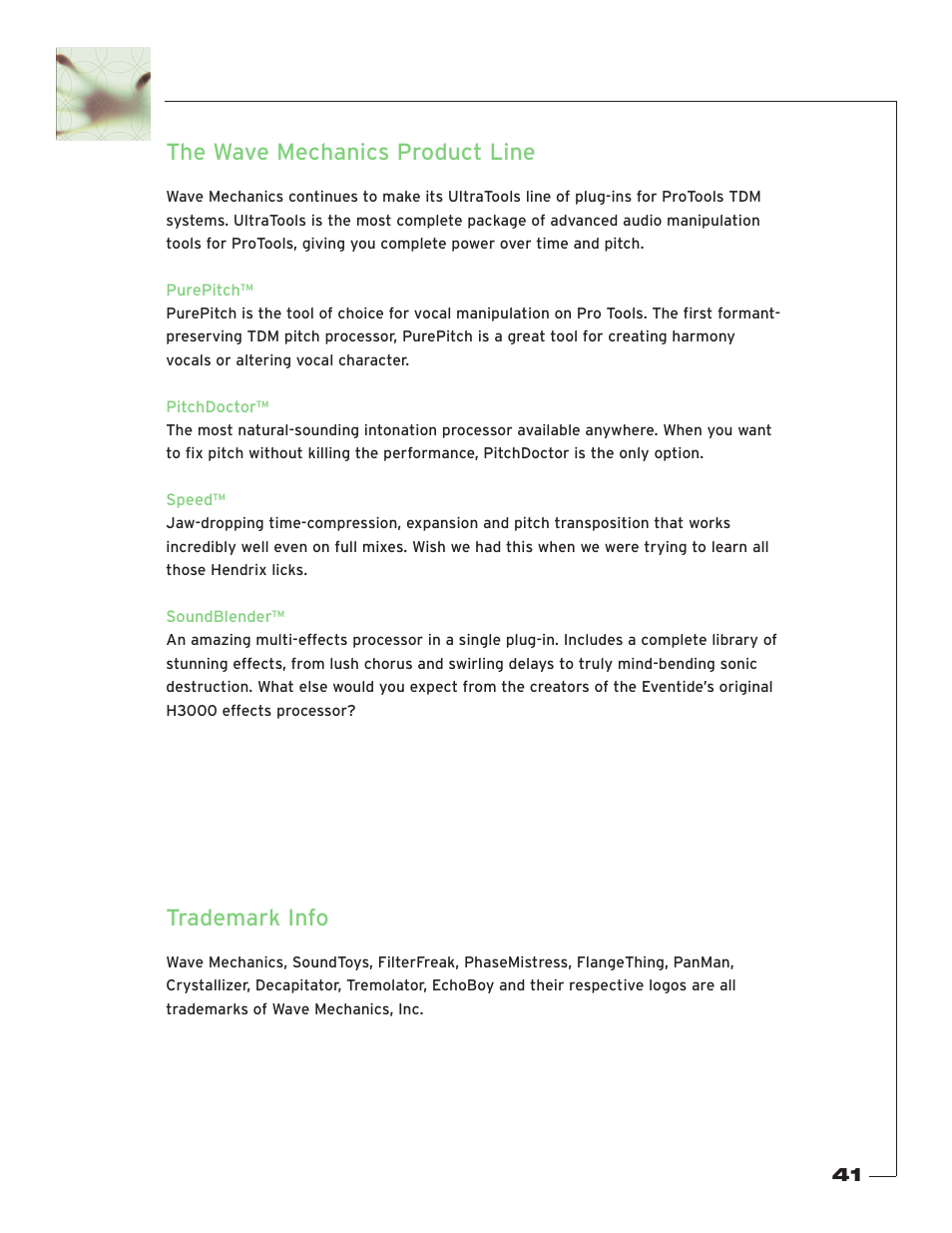 The wave mechanics product line, Trademark info | Soundtoys FilterFreak User Manual | Page 41 / 41
